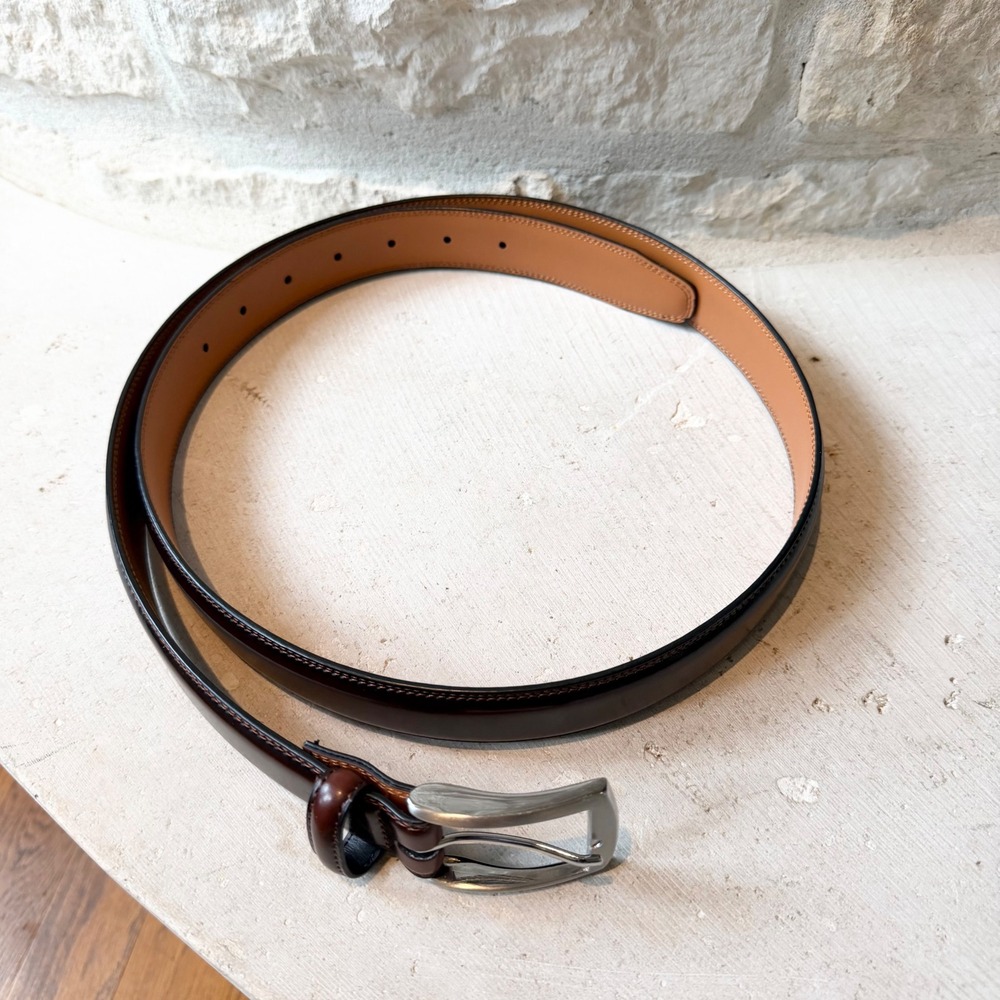 Mens Dark Brown Leather Dress Belt Size 42 Silver Buckle LA1015 Mahogany